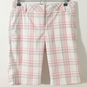 Puma USP  DRY Golf NA Tech Bermuda Shorts Pink Gray White Plaid Pockets Hook Bar
